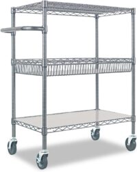 Alera SW543018BA 3-Tier 34" x 18" x 40" Wire Rolling Cart, Black Anthracite