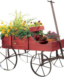 Amish Wagon Decorative Indoor/Outdoor Garden Backyard Planter, Red