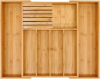 Bamboo Silverware Drawer Organizer Kitchen, Expandable Utensil Holder and Cutlery Tray with Divider | 13"-21.6"