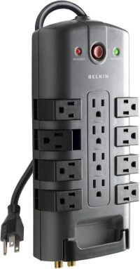 Belkin Surge Power Strip Protector - 8 Rotating & 4 Stationary AC Multiple Outlets - 8 ft Long Heavy Duty Extension Cord Flat Pivot Plug for Home, Office, Travel, Desktop & Charging Brick, 4320 Joules