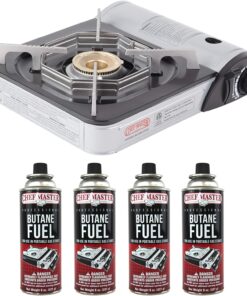 CHEF MASTER 90011 Portable Butane Stove | 10,000 BTU Outlet | Single Burner Camp Stove + 4 Fuel Canisters