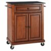 CROSLEY FURNITURE Rolling Cherry Kitchen Cart with Black Granite Top