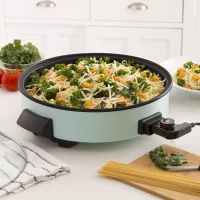 Dash Family Size Electric Skillet with 14 inch Nonstick Surface + Recipe Book, Aqua