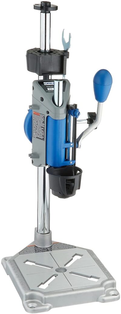 Dremel Drill Press Rotary Tool Workstation Stand with Wrench- 220-01- Mini Portable Drill Press- Tool Holder- 2 Inch Drill Depth- Ideal for Drilling Perpendicular and Angled Holes- Table Top Drill , Silver