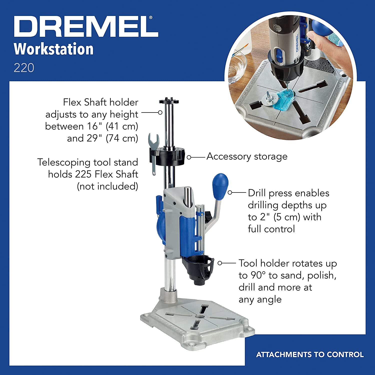Dremel 220-01 Rotary Tool Workstation Drill Press Work Station with Wrench