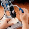 Dremel Drill Press Rotary Tool Workstation Stand with Wrench- 220-01- Mini Portable Drill Press- Tool Holder- 2 Inch Drill Depth- Ideal for Drilling Perpendicular and Angled Holes- Table Top Drill , Silver
