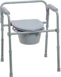 Drive Medical 11148-1 Steel Bedside Commode Chair, Grey