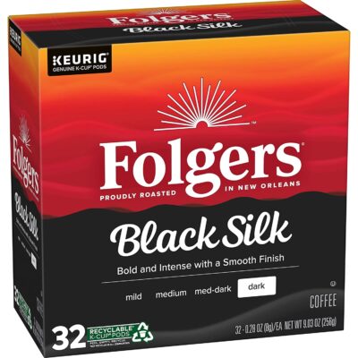 Folgers Black Silk Dark Roast Coffee, 128 Keurig K-Cup Pods, 32 Count (Pack of 4)