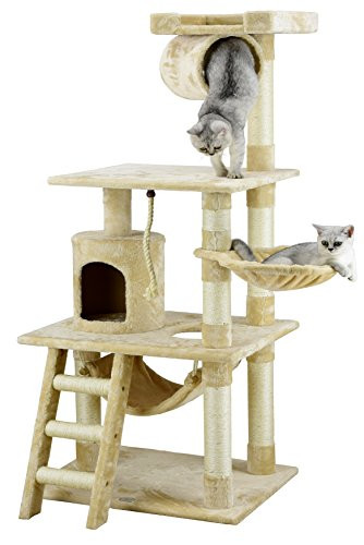 Go Pet Club Beige 62" Cat Tree Condo with Hammock and Side Basket