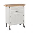 HOMESTYLES 4509-95 Dolly Madison White Kitchen Cart with Natural Wood Top
