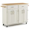 HOMESTYLES 4529-95 Dolly Madison White Kitchen Cart with Natural Wood Top