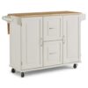 HOMESTYLES Dolly Madison White Kitchen Cart with Natural Wood Top