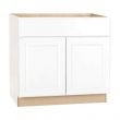 Hampton Bay Hampton Satin White Raised Panel Stock Assembled Base Kitchen Cabinet with Drawer Glides (36 in. x 34.5 in. x 24 in.)