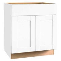 Hampton Bay Shaker Satin White Stock Assembled Base Kitchen Cabinet with Ball-Bearing Drawer Glides (30 in. x 34.5 in. x 24 in.)