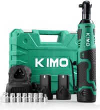 KIMO 3/8" Cordless Electric Ratchet Wrench Set, 40 Ft-lbs 400 RPM 12V Cordless Ratchet Kit w/ 60-Min Fast Charge, Variable Speed Trigger, 2-Pack 2.0Ah Lithium-Ion Batteries, 8 Sockets