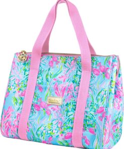 Lilly Pulitzer Thermal Insulated Lunch Cooler Large Capacity, Women's Lunch Bag with Storage Pocket and Shoulder Straps, Best Fishes