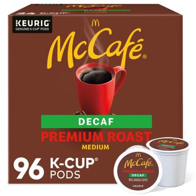 McCafé Premium Roast Decaf, Keurig Single Serve K-Cup Pods, Medium Roast Coffee Pods, 96 Count of pack of 4 of 24 K-Cup Pods each