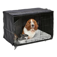 Midwest iCrate Double Door Starter Kit for Dogs, Dog Crate Cover, 2 Dog Bowls & Pet Bed 36" L X 23.25" W X 24.75" H