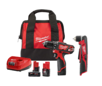 Milwaukee 2407-22-2415-20-48-11-2460 M12 12V Lithium-Ion Cordless 3/8 in. Drill/Driver Kit with M12 3/8 in. Right Angle Drill and 6.0 Ah XC Battery Pack