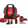 Milwaukee 2407-22-2445-20-48-11-2460 M12 12V Lithium-Ion Cordless 3/8 in. Drill/Driver Kit with M12 Cordless Jig Saw and 6.0 Ah XC Battery Pack
