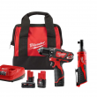 Milwaukee 2407-22-2457-20-48-11-2460 M12 12V Lithium-Ion Cordless 3/8 in. Drill/Driver Kit with M12 3/8 in. Ratchet and 6.0 Ah XC Battery Pack
