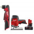 Milwaukee 2415-20-2445-20-48-11-2460 M12 12V Lithium-Ion Cordless 3/8 in. Right Angle Drill with M12 Cordless Jig Saw and 6.0 Ah XC Battery Pack