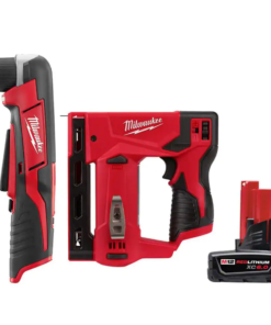 Milwaukee 2415-20-2447-20-48-11-2460 M12 12V Lithium-Ion Cordless 3/8 in. Right Angle Drill with M12 3/8 in. Crown Stapler and 6.0 Ah XC Battery Pack