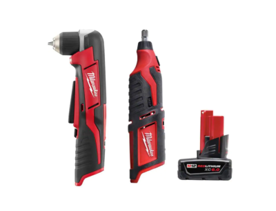 Milwaukee 2415-20-2460-20-48-11-2460 M12 12V Lithium-Ion Cordless 3/8 in. Right Angle Drill with M12 Rotary Tool and 6.0 Ah XC Battery Pack