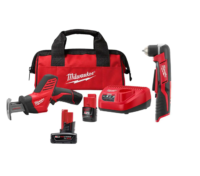 Milwaukee 2420-21-2415-20-48-11-2460 M12 12V Li-Ion HACKZALL Cordless Reciprocating Saw Kit with M12 3/8 in. Right Angle Drill and 6.0Ah XC Battery Pack