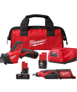 Milwaukee 2420-21-2460-20-48-11-2460 M12 12V Lithium-Ion HACKZALL Cordless Reciprocating Saw Kit with M12 Rotary Tool and 6.0 Ah XC Battery Pack