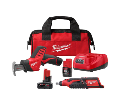 Milwaukee 2420-21-2460-20-48-11-2460 M12 12V Lithium-Ion HACKZALL Cordless Reciprocating Saw Kit with M12 Rotary Tool and 6.0 Ah XC Battery Pack