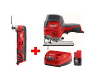 Milwaukee 2445-20-2426-20-48-59-2420 M12 12V Lithium-Ion Cordless Jig Saw and Multi-Tool Combo Kit W/ (1) 2.0Ah Battery and Charger