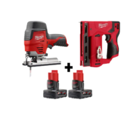 Milwaukee 2445-20-2447-20-48-11-2412 M12 12V Lithium-Ion Cordless Jig Saw and Crown Stapler with two 3.0 Ah Batteries