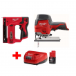 Milwaukee 2445-20-2447-20-48-59-2420 M12 12V Lithium-Ion Cordless Jig Saw and 3/8 in. Crown Stapler Combo Kit W/ (1) 2.0Ah Battery and Charger