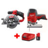 Milwaukee 2445-20-2530-20-48-59-2420 M12 12V Lithium-Ion Cordless Jig Saw and 5-3/8 in. Circular Saw Combo Kit W/ (1) 2.0Ah Battery and Charger
