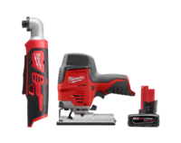 Milwaukee 2467-20-2445-20-48-11-2460 M12 12V Lithium-Ion Cordless 1/4 in. Right Angle Hex Impact Driver w/M12 Cordless Jig Saw and 6.0Ah XC Battery Pack