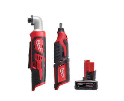 Milwaukee 2467-20-2460-20-48-11-2460 M12 12V Lithium-Ion Cordless 1/4 in. Right Angle Hex Impact Driver with M12 Rotary Tool and 6.0 Ah XC Battery Pack