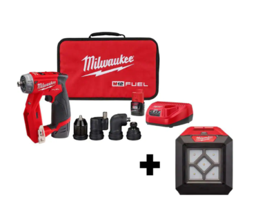 Milwaukee 2505-22-2364-20 M12 FUEL 12V Lithium-Ion Brushless Cordless 4-in-1 Installation 3/8 in. Drill Driver Kit W/ M12 Flood Light