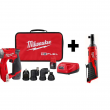 Milwaukee 2505-22-2457-20 M12 FUEL 12V Lithium-Ion Brushless Cordless 4-in-1 Installation 3/8 in. Drill Driver Kit W/ M12 3/8 in. Ratchet