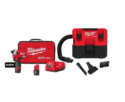 Milwaukee 2551-22-0960-20 M12 FUEL SURGE 12V Lithium-Ion Brushless Cordless 1/4 in. Hex Impact Driver Kit & M12 FUEL 1.6 Gal. Wet/Dry Vacuum