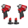 Milwaukee 2554-20-2555-20-48-11-2412 M12 FUEL 12V Lithium-Ion Brushless Cordless Stubby 3/8 in. and 1/2 in. Impact Wrenches with two 3.0 Ah Batteries