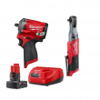 Milwaukee 2554-20-2557-20-48-59-2440 M12 FUEL 12V Lithium-Ion Brushless Cordless Stubby 3/8 in. Impact Wrench & 3/8 in. Ratchet Kit w/Battery & Charger