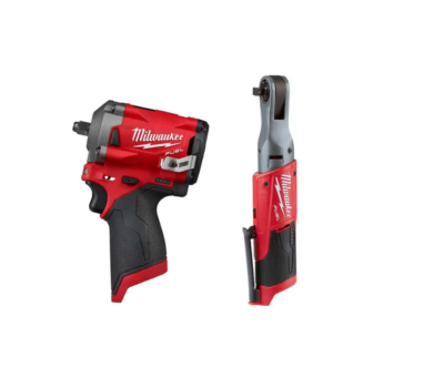 Milwaukee 2554-20-2557-20 M12 FUEL 12V Lithium-Ion Brushless Cordless Stubby 3/8 in. Impact Wrench and Ratchet Kit (Tool-Only Kit)