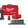 Milwaukee 2554-22-49-66-7021 M12 FUEL 12V Brushless Cordless Stubby 3/8 in. Impact Wrench Kit with3/8 in. Metric Deep Impact Socket Set (8-Piece)