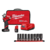 Milwaukee 2555-22-49-66-7022 M12 FUEL 12V Cordless Brushless Stubby 1/2 in. Impact Wrench Kit with 1/2 in. Drive SAE Deep Socket Set (9-Piece)