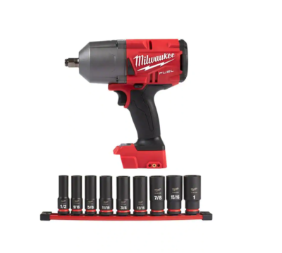 Milwaukee 2767-20-49-66-7022 M18 FUEL 18V Lithium-Ion Brushless Cordless 1/2 in. Impact Wrench with SAE Deep Well Impact Socket Set (9-Piece)