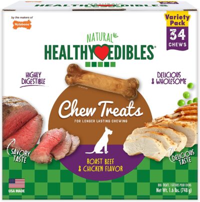 Nylabone Healthy Edibles 2 Flavor Variety Pack Petite Dog Bone Chews, X-Small, Count of 34