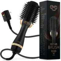 OMO TEAM Professional Blowout Hair Dryer Brush, Black Gold Dryer and Volumizer, Hot Air Brush for Women, 75MM Oval Shape