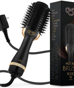OMO TEAM Professional Blowout Hair Dryer Brush, Black Gold Dryer and Volumizer, Hot Air Brush for Women, 75MM Oval Shape