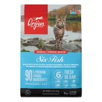 ORIJEN Grain Free Six Fish Premium High Protein Fresh & Raw Animal Ingredients Dry Cat Food, 4 lbs.